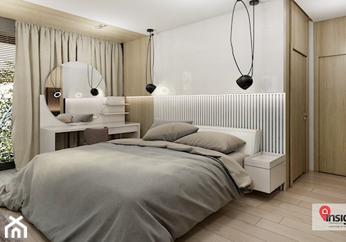 WAR_01 - Duża beżowa biała sypialnia z łazienką, styl nowoczesny - zdjęcie od InSign Aranżacje