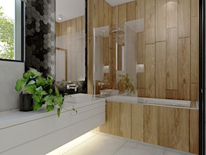 KAT_06 - Średnia z lustrem z punktowym oświetleniem łazienka z oknem, styl nowoczesny - zdjęcie od InSign Aranżacje