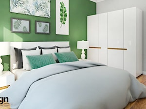 Ryb_01 - Średnia biała zielona sypialnia, styl nowoczesny - zdjęcie od InSign Aranżacje