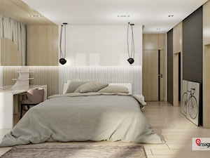 WAR_01 - Duża beżowa biała sypialnia z garderobą z łazienką, styl nowoczesny - zdjęcie od InSign Aranżacje