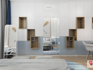 GLI_01 - Średnia biała niebieska z biurkiem sypialnia, styl nowoczesny - zdjęcie od InSign Aranżacje