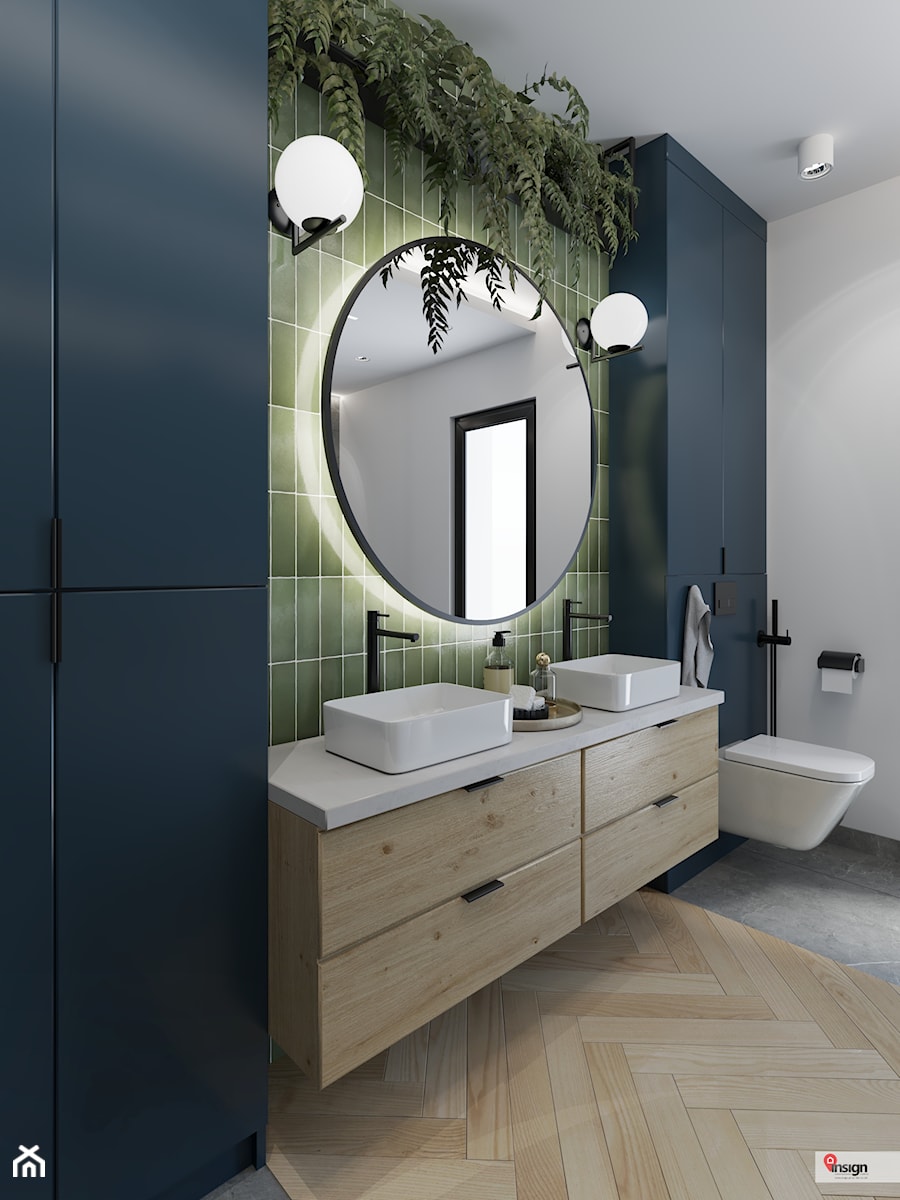 Im_02 - Duża z lustrem z dwoma umywalkami łazienka, styl vintage - zdjęcie od InSign Aranżacje