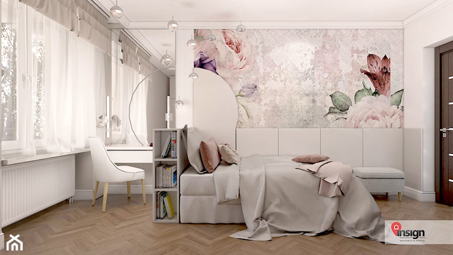GLI_02 - Średnia biała sypialnia, styl glamour - zdjęcie od InSign Aranżacje