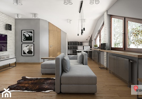 Rzg_01 - Średni szary salon z bibiloteczką, styl industrialny - zdjęcie od InSign Aranżacje