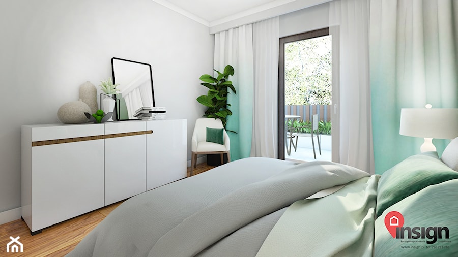 Ryb_01 - Średnia szara sypialnia z balkonem / tarasem, styl nowoczesny - zdjęcie od InSign Aranżacje