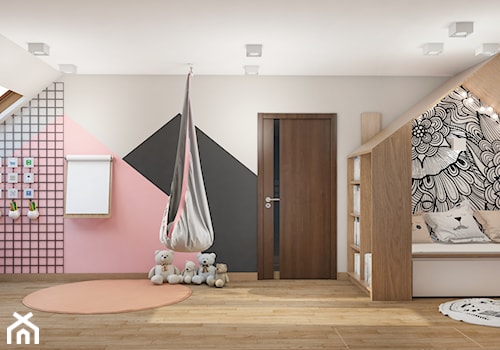 Sos_01 - Duży czarny różowy szary pokój dziecka dla nastolatka dla dziewczynki, styl nowoczesny - zdjęcie od InSign Aranżacje