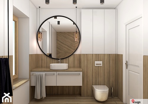 Wy_01 - Mała z lustrem z punktowym oświetleniem łazienka z oknem, styl industrialny - zdjęcie od InSign Aranżacje