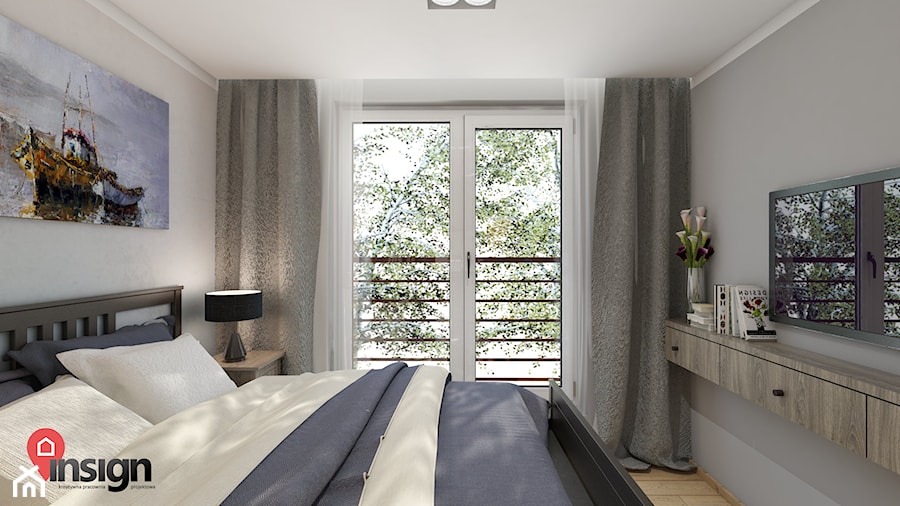 MYS_02 - Mała szara sypialnia z balkonem / tarasem, styl tradycyjny - zdjęcie od InSign Aranżacje