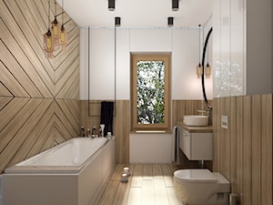 Wy_01 - Średnia z lustrem z punktowym oświetleniem łazienka z oknem, styl industrialny - zdjęcie od InSign Aranżacje