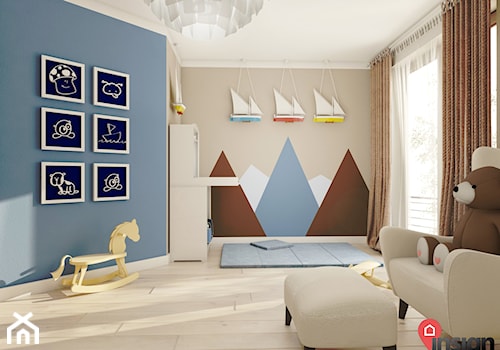 Ch_01 Pokój Antosia - Duży szary niebieski pokój dziecka dla dziecka dla nastolatka dla chłopca dla dziewczynki, styl nowoczesny - zdjęcie od InSign Aranżacje
