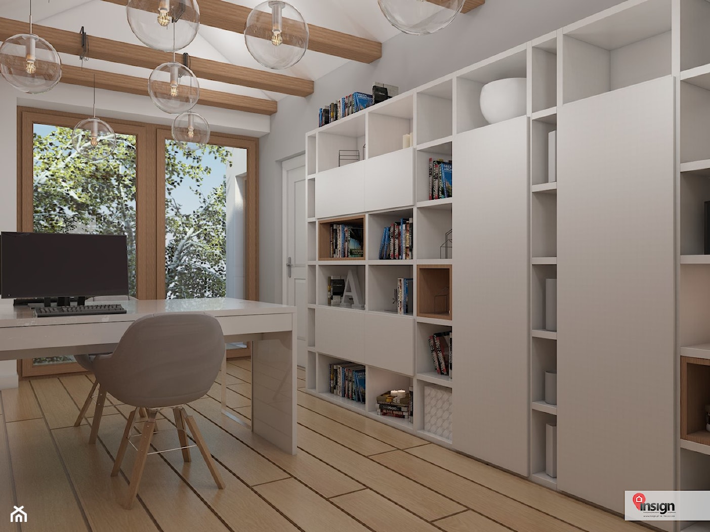 Wy_01 - Średnie w osobnym pomieszczeniu białe szare biuro, styl industrialny - zdjęcie od InSign Aranżacje - Homebook