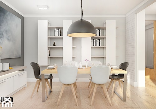 RuSL_03 - Średnia biała szara jadalnia jako osobne pomieszczenie, styl skandynawski - zdjęcie od InSign Aranżacje