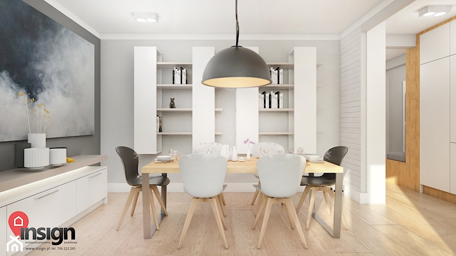 RuSL_03 - Średnia biała szara jadalnia jako osobne pomieszczenie, styl skandynawski - zdjęcie od InSign Aranżacje
