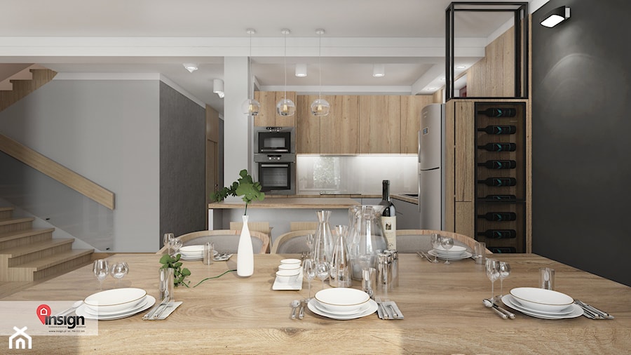 Cz_02 - Średnia biała czarna szara jadalnia w kuchni, styl nowoczesny - zdjęcie od InSign Aranżacje