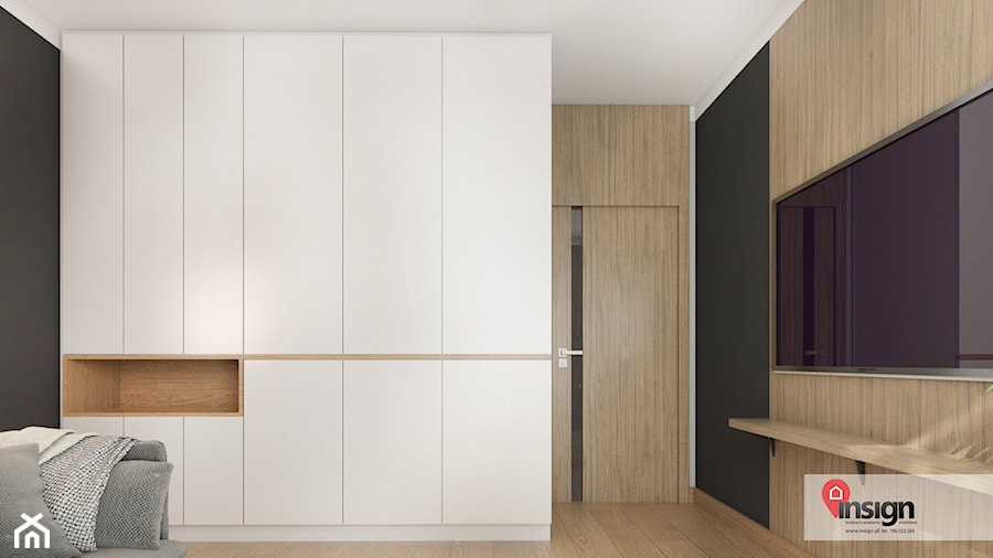 Cz_02 - Średnia biała szara sypialnia, styl nowoczesny - zdjęcie od InSign Aranżacje