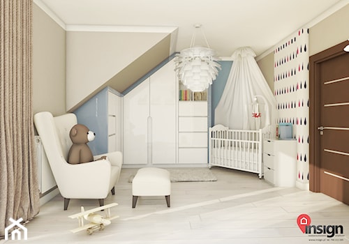 Ch_01 Pokój Antosia - Średni szary niebieski pokój dziecka dla niemowlaka dla chłopca dla dziewczynki, styl nowoczesny - zdjęcie od InSign Aranżacje