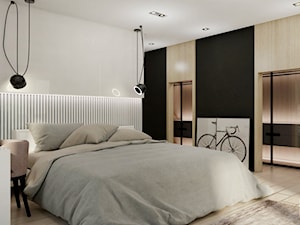 WAR_01 - Duża beżowa biała czarna z biurkiem sypialnia, styl nowoczesny - zdjęcie od InSign Aranżacje