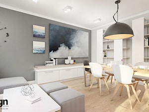 RuSL_03 - Średnia biała szara jadalnia w salonie, styl skandynawski - zdjęcie od InSign Aranżacje