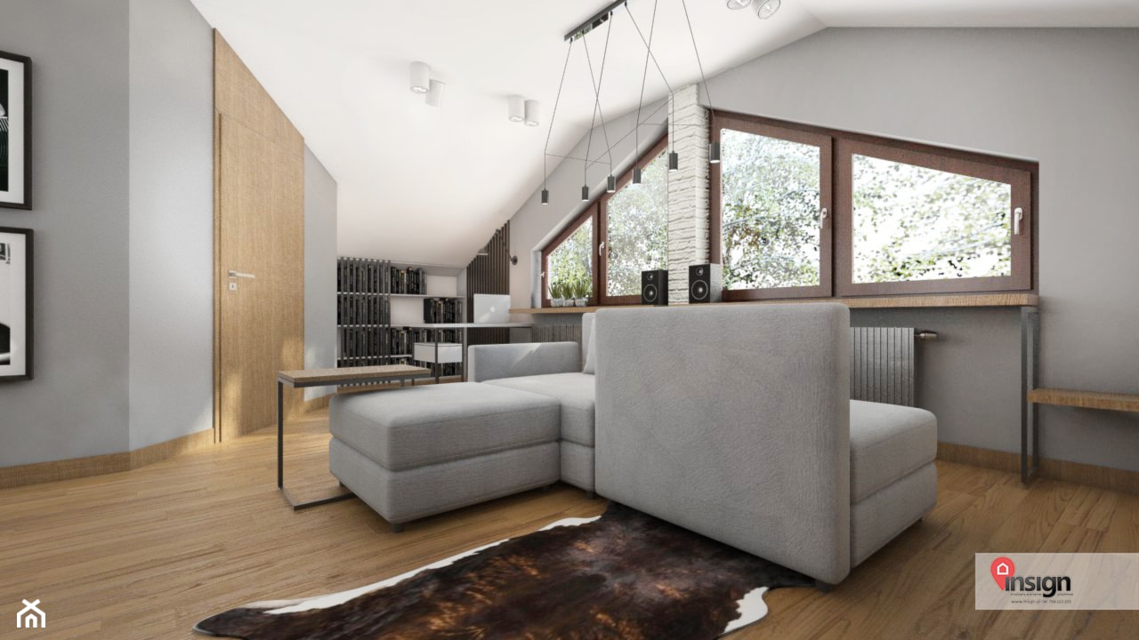 Rzg_01 - Duże w osobnym pomieszczeniu z sofą szare biuro, styl industrialny - zdjęcie od InSign Aranżacje - Homebook
