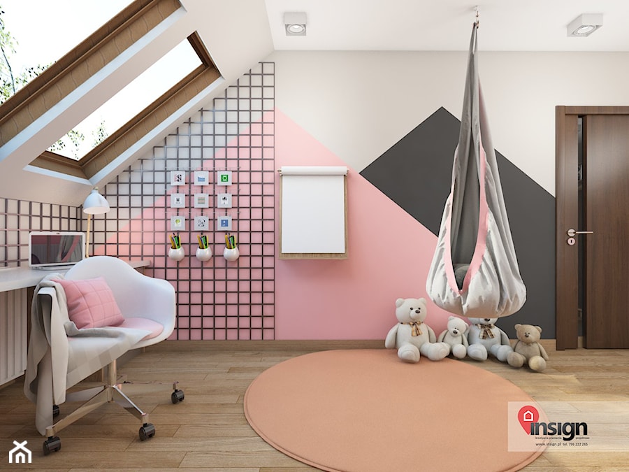 Sos_01 - Średni beżowy biały czarny różowy szary pokój dziecka dla dziecka dla dziewczynki, styl nowoczesny - zdjęcie od InSign Aranżacje