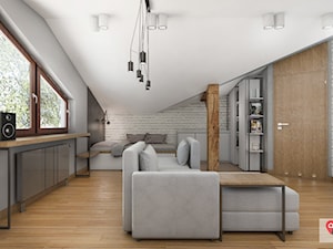 Rzg_01 - Średnia biała szara sypialnia na poddaszu, styl industrialny - zdjęcie od InSign Aranżacje