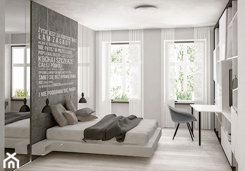 Nowoczesne mieszkanie w kamienicy - Średnia biała szara z biurkiem sypialnia, styl nowoczesny - zdjęcie od Formea Studio