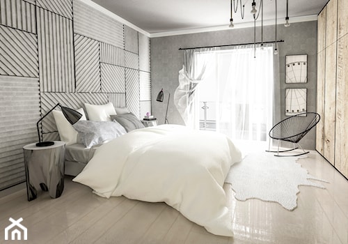 Biało-czarna elegancja - Duża szara sypialnia z balkonem / tarasem, styl skandynawski - zdjęcie od Formea Studio