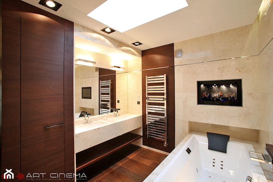 3. Apartament w południowej Polsce – 2013 - Średnia jako pokój kąpielowy z dwoma umywalkami łazienka, styl nowoczesny - zdjęcie od Art Cinema