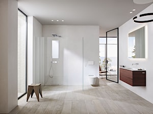 Geberit AquaClean Sela - Duża z punktowym oświetleniem łazienka z oknem, styl minimalistyczny - zdjęcie od Geberit