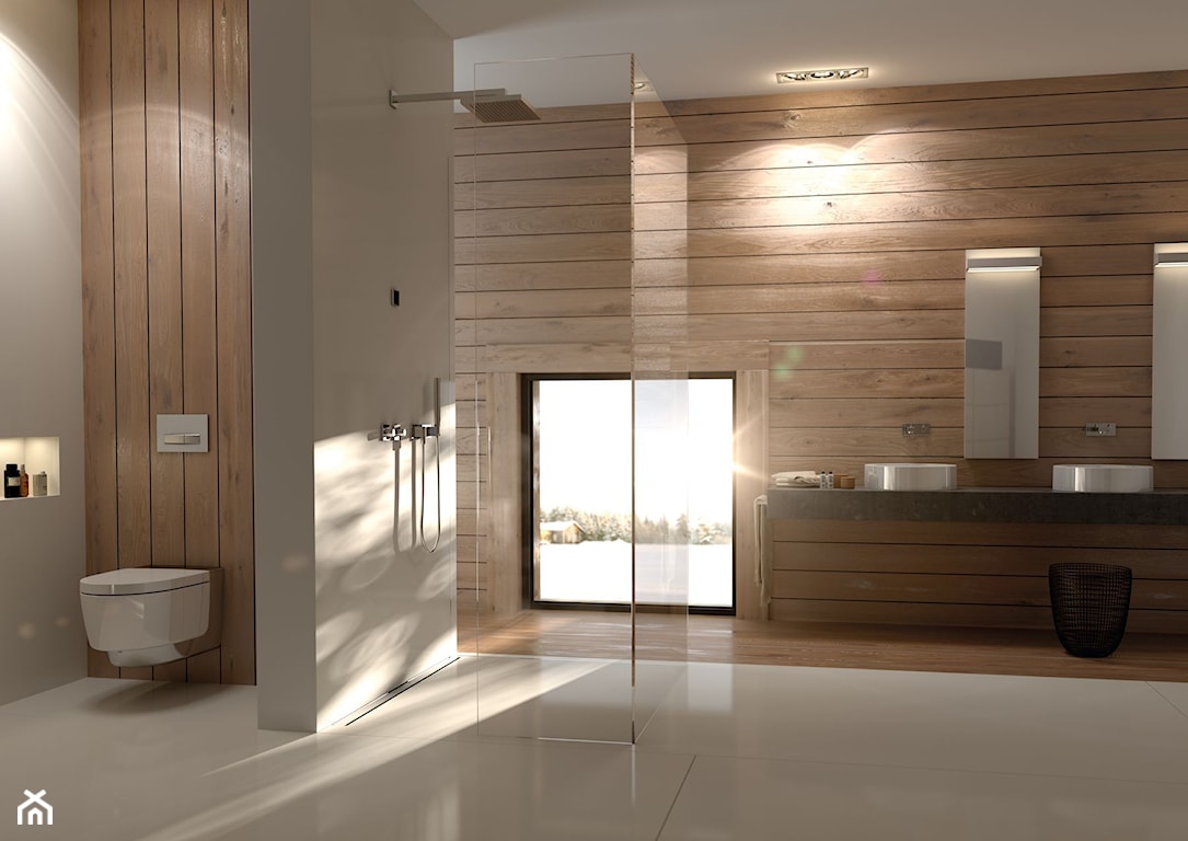 minimalistyczna łazienka, łazienka w drewnie, łazienka z drewnem