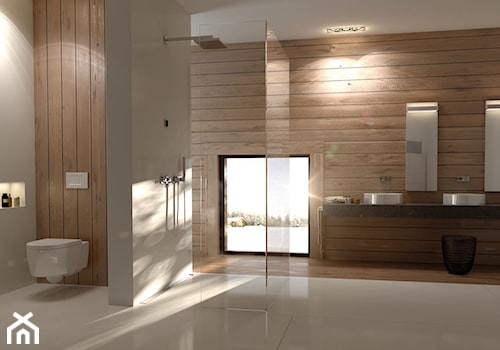 Geberit CleanLine - Duża z dwoma umywalkami łazienka z oknem, styl skandynawski - zdjęcie od Geberit