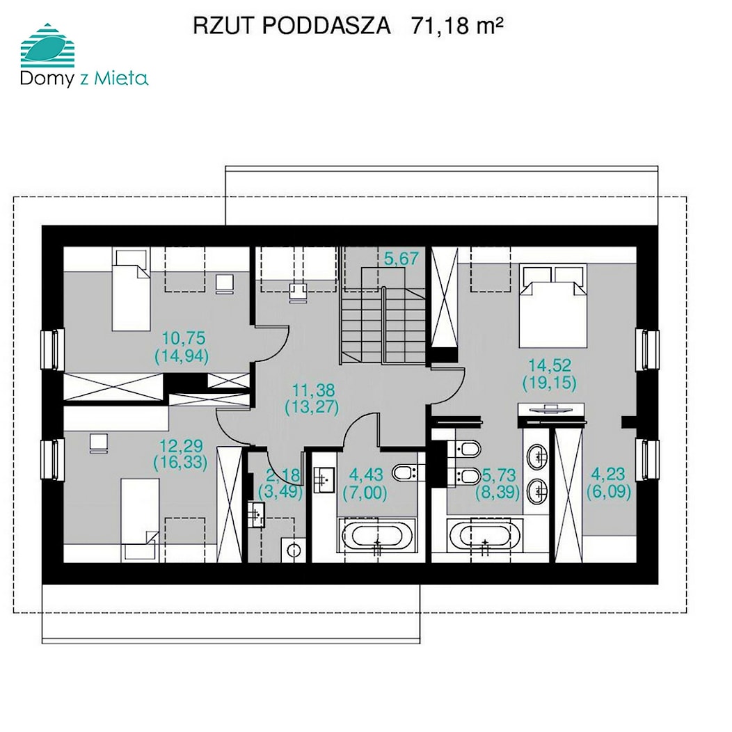 Dla Aktwnych 1 - rzut poddasza - zdjęcie od Pracownia projektowa Domy z Miętą - Homebook