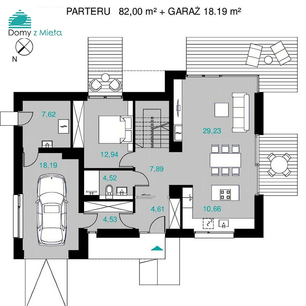 Dla Aktwnych 1 - rzut parteru - zdjęcie od Pracownia projektowa Domy z Miętą - Homebook