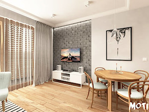 Tamka 29- I propozycja - Mały biały salon z jadalnią z tarasem / balkonem, styl skandynawski - zdjęcie od MOTIF
