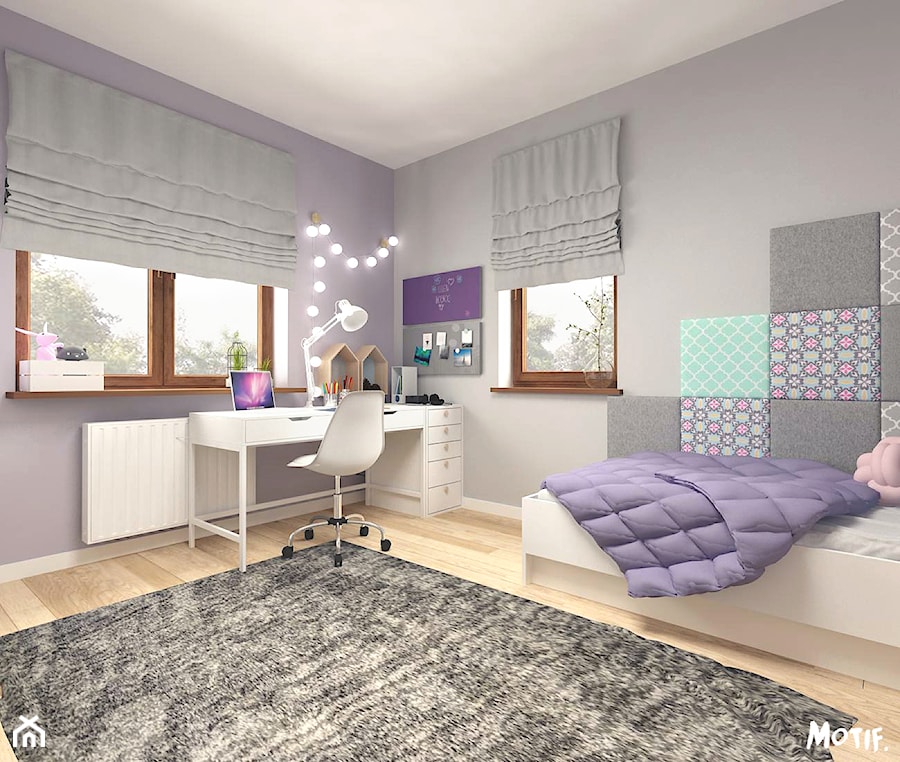 Średni szary pokój dziecka dla nastolatka dla dziewczynki, styl skandynawski - zdjęcie od MOTIF