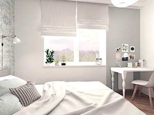 MAŁA SYPIALNIA - Średnia biała szara z biurkiem sypialnia, styl nowoczesny - zdjęcie od MOTIF