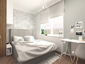 MAŁA SYPIALNIA II WERSJA - Średnia biała szara z biurkiem sypialnia, styl nowoczesny - zdjęcie od MOTIF