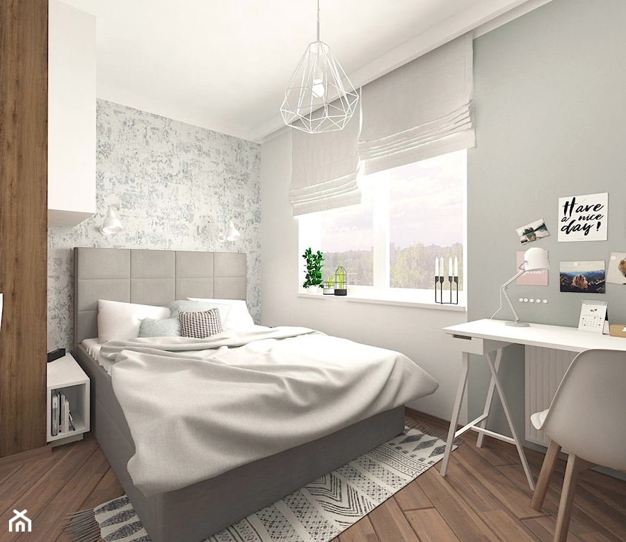 MAŁA SYPIALNIA II WERSJA - Średnia biała szara z biurkiem sypialnia, styl nowoczesny - zdjęcie od MOTIF