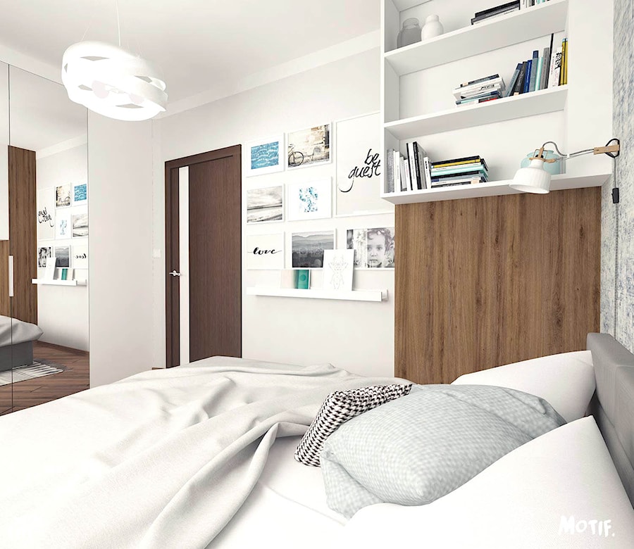 MAŁA SYPIALNIA - Mała beżowa sypialnia, styl nowoczesny - zdjęcie od MOTIF