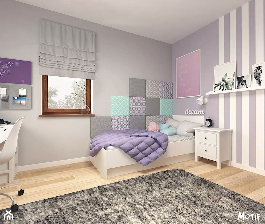 Średni biały szary niebieski pokój dziecka dla dziecka dla nastolatka dla dziewczynki, styl skandynawski - zdjęcie od MOTIF