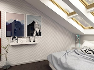 METAMORFOZA SYPIALNI - Mała szara sypialnia na poddaszu, styl skandynawski - zdjęcie od MOTIF