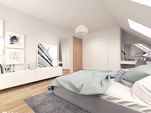 SYPIALNIA 01 - Duża biała szara sypialnia na poddaszu, styl skandynawski - zdjęcie od MOTIF