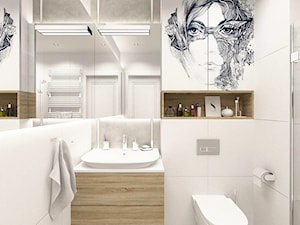 Tamka 29- I propozycja - Średnia bez okna z dwoma umywalkami ze szkłem na ścianie z punktowym oświetleniem łazienka, styl nowoczesny - zdjęcie od MOTIF
