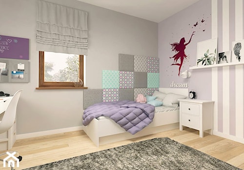 METAMORFOZA- POKÓJ DZIEWCZYNKI - Średni biały fioletowy szary pokój dziecka dla nastolatka dla dziewczynki, styl skandynawski - zdjęcie od MOTIF