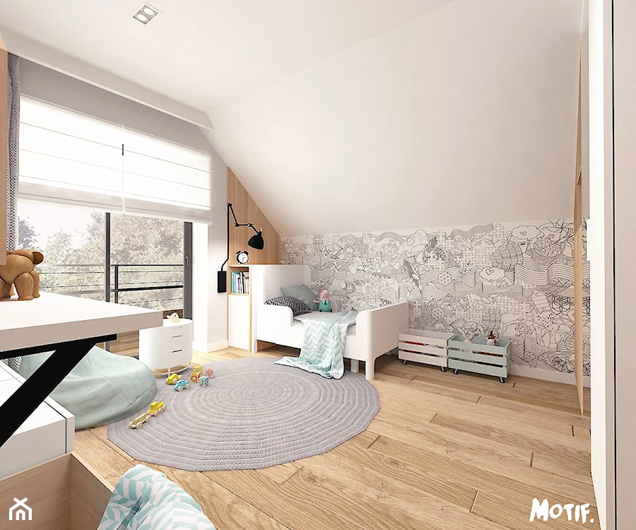 Pokój dziecięcy - Średni biały szary pokój dziecka dla dziecka dla chłopca dla dziewczynki, styl skandynawski - zdjęcie od MOTIF