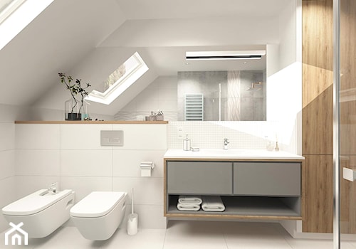 ŁAZIENKA III - Duża na poddaszu łazienka z oknem, styl nowoczesny - zdjęcie od MOTIF