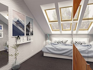METAMORFOZA SYPIALNI - Średnia biała szara sypialnia na poddaszu, styl skandynawski - zdjęcie od MOTIF