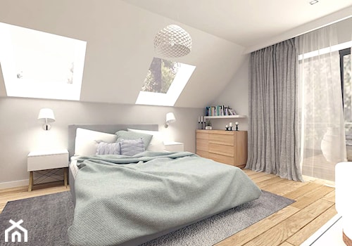 SYPIALNIA 01 - Średnia duża biała sypialnia na poddaszu, styl skandynawski - zdjęcie od MOTIF