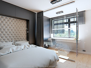 Widok na sypialnię z przeszkloną ścianą - zdjęcie od botostudio