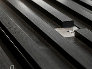 Drzwi pivot z czarnymi lamelami drewnopodobnymi - zdjęcie od RK Pivot Doors - zewnętrzne drzwi pivot